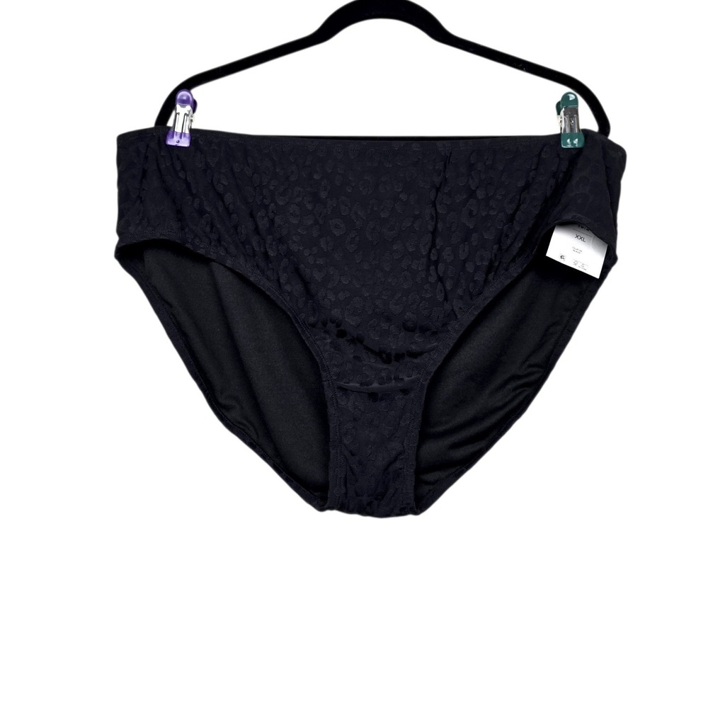Crown & Ivy Womens Black Leopard Jacquard Swimsuit Bikini Bottom Size XXL NWT